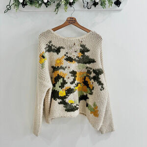 Mes Demoiselles Chunky Knit Floral Print Wool Motif Sweater Size L